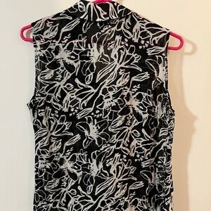 -Style & Co. petite 6P black white print top